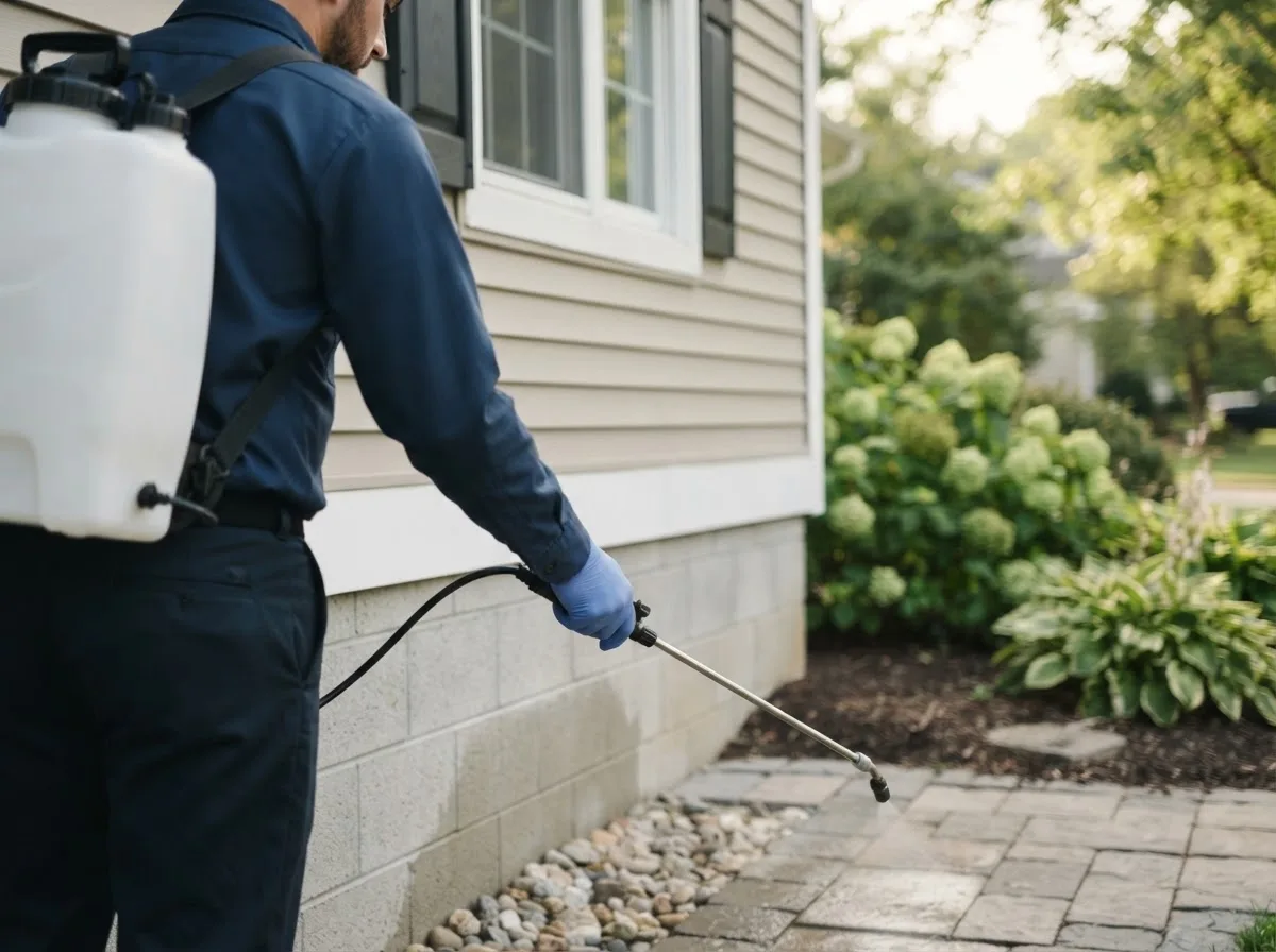 Pest control technician inspecting a home in Nilwood, IL